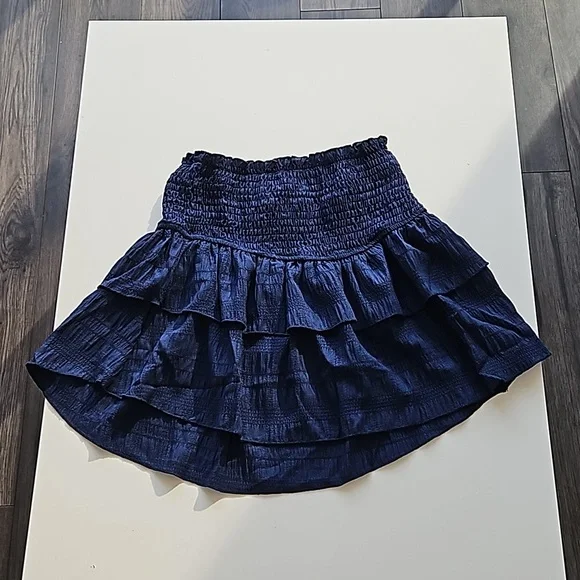 Navy Blue Smocked Tiered Ruffle Skirt Size Small